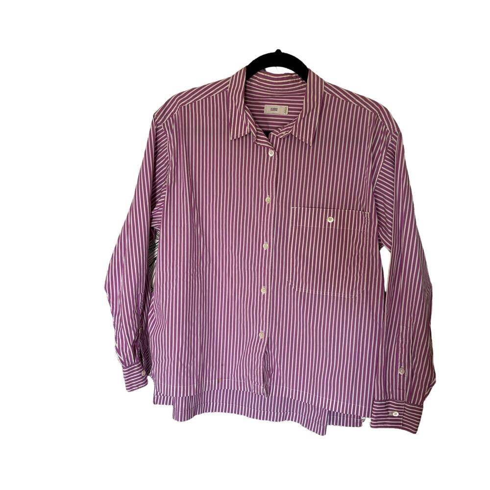 Closed Made in Portugal Cotton Blend Striped Purple Button Up Men's Medium